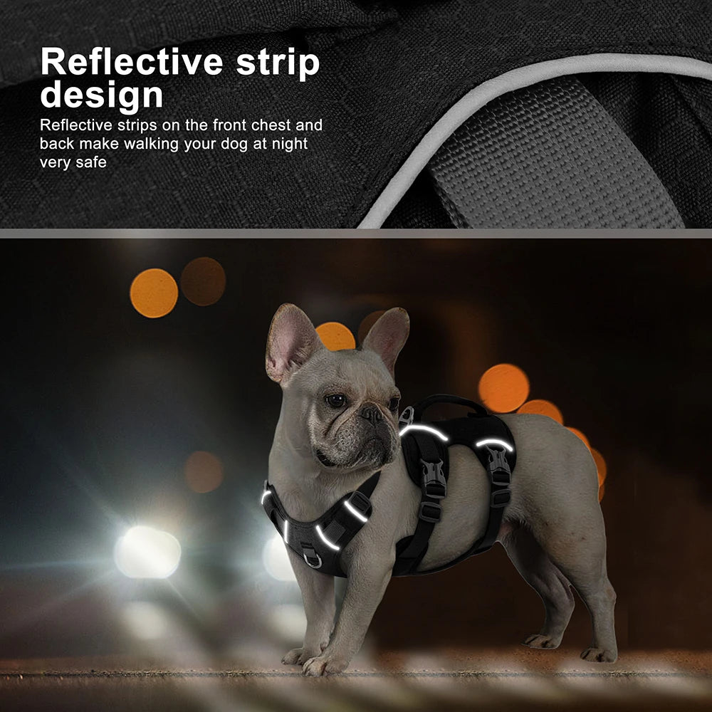 Escape Proof Nylon Dog Harness Reflective Dog Harnesses Durable Pet Vest with Handle Adjustable for Small Medium Large Dogs Pug
