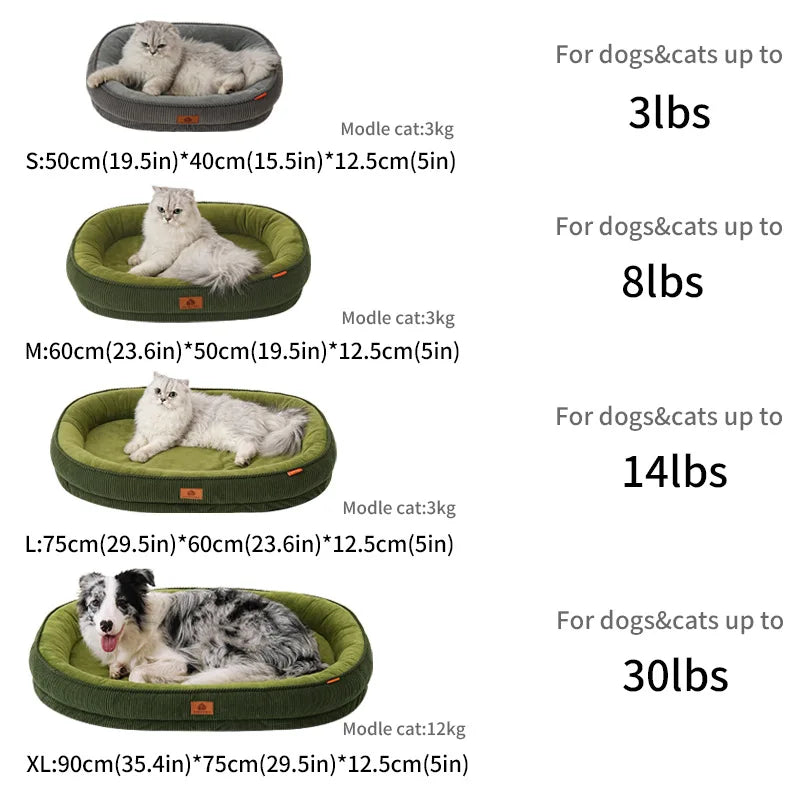 Corduroy Dog Bed Removable Washable Dogs Mat Winter Thickened Warmth Dogs Pad Soft Plush Anti-Slip Pet Sofa Bed Dog Accessories